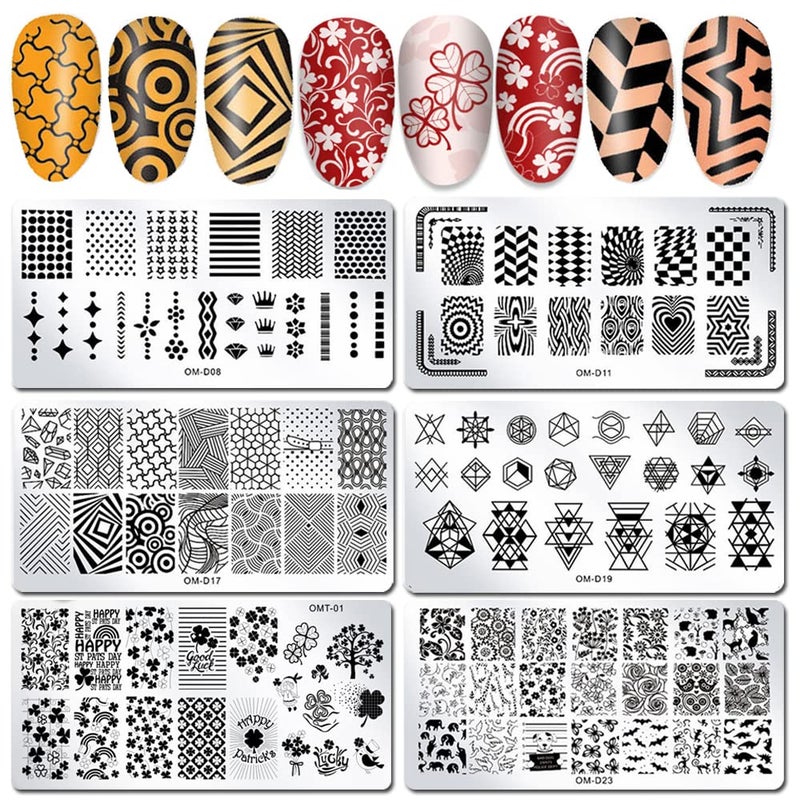 WOKOTO 6Pcs Nail Art Stamping Plates Kit Geometry Animal Flower Image Templates Stamping Nail Tools Stencils Plates for Women Nail Art Plates - Image 1